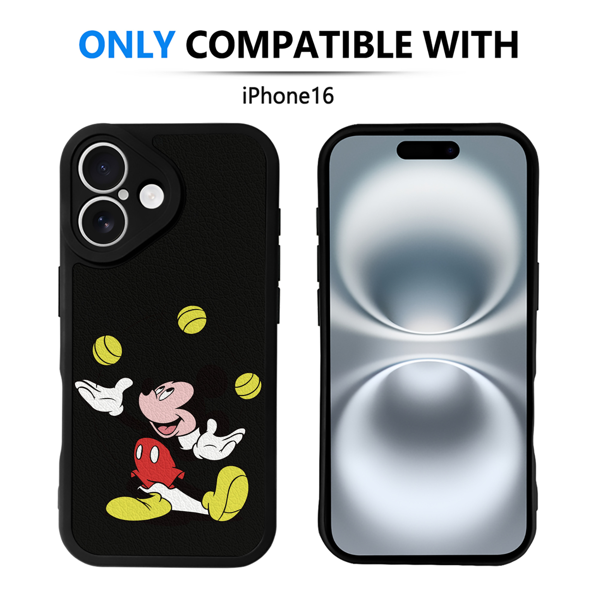 （画像用） ミッキーマウス Mickey Mouse 【iPhone 16シリーズ対応】シリコンスマホケース（レザー調） 材質：シリコン